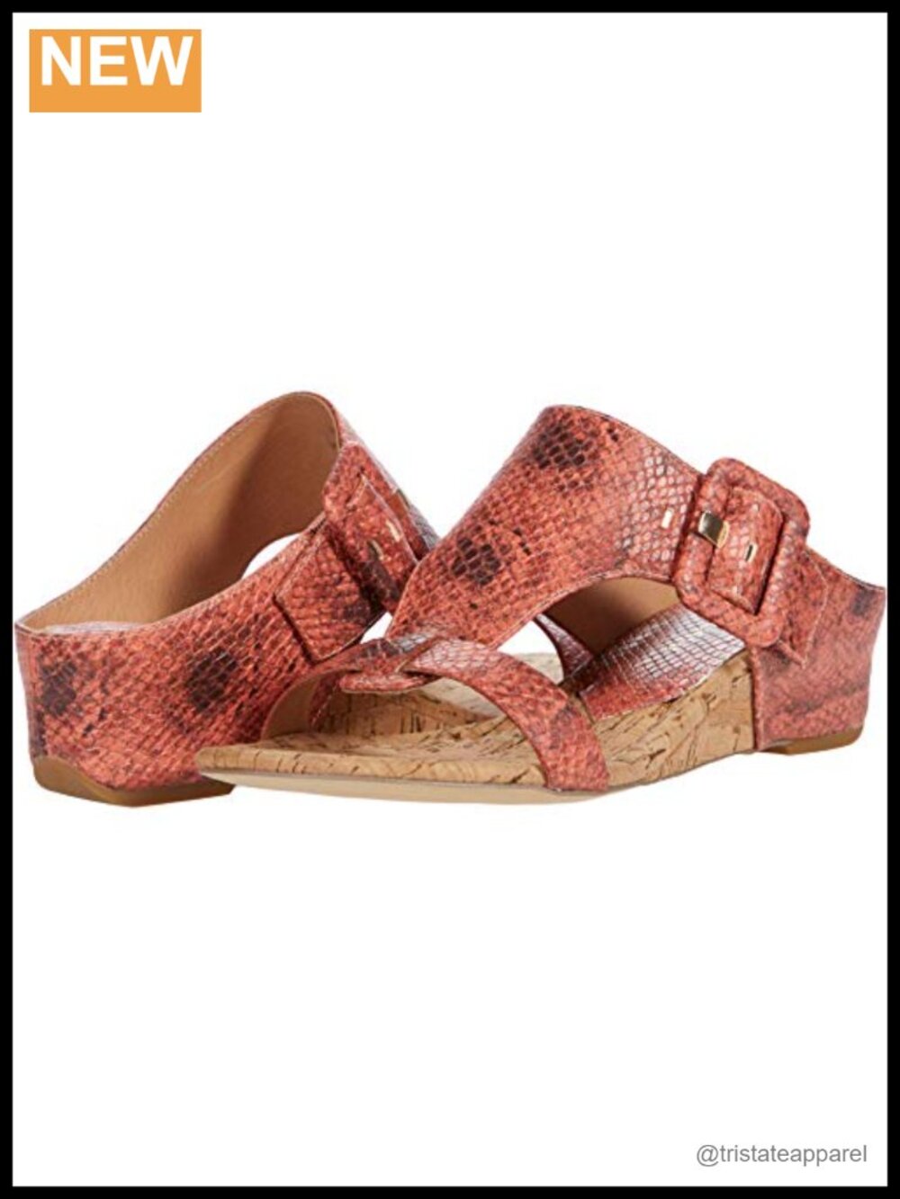 Embossed Snake Print Leather Wedge Sandal T-Strap Cork Padded